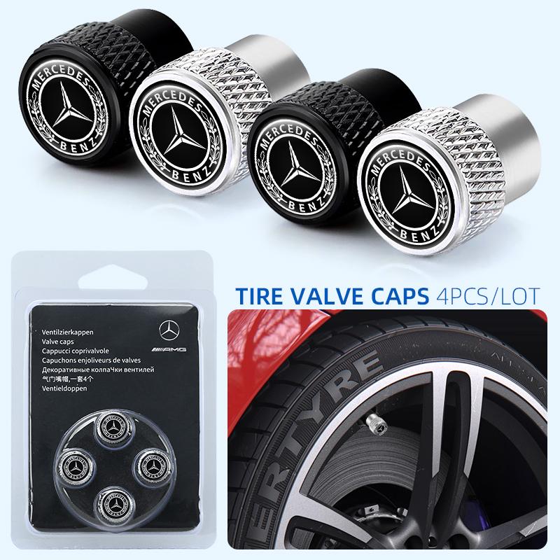 CRO1 4pcs Car Wheel Tire Valve Stems Caps Aluminum Tyre Rim Stem Covers Airdust Waterproof for Mercedes Benz C180 C200 C260 C300