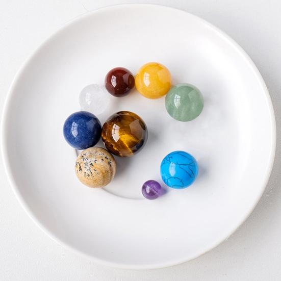 Faux Crystal 9 Planets Ball Solar Sun System Rock with Wooden Box Realistic Looking Quartz Stones Beads Desktop Decoration