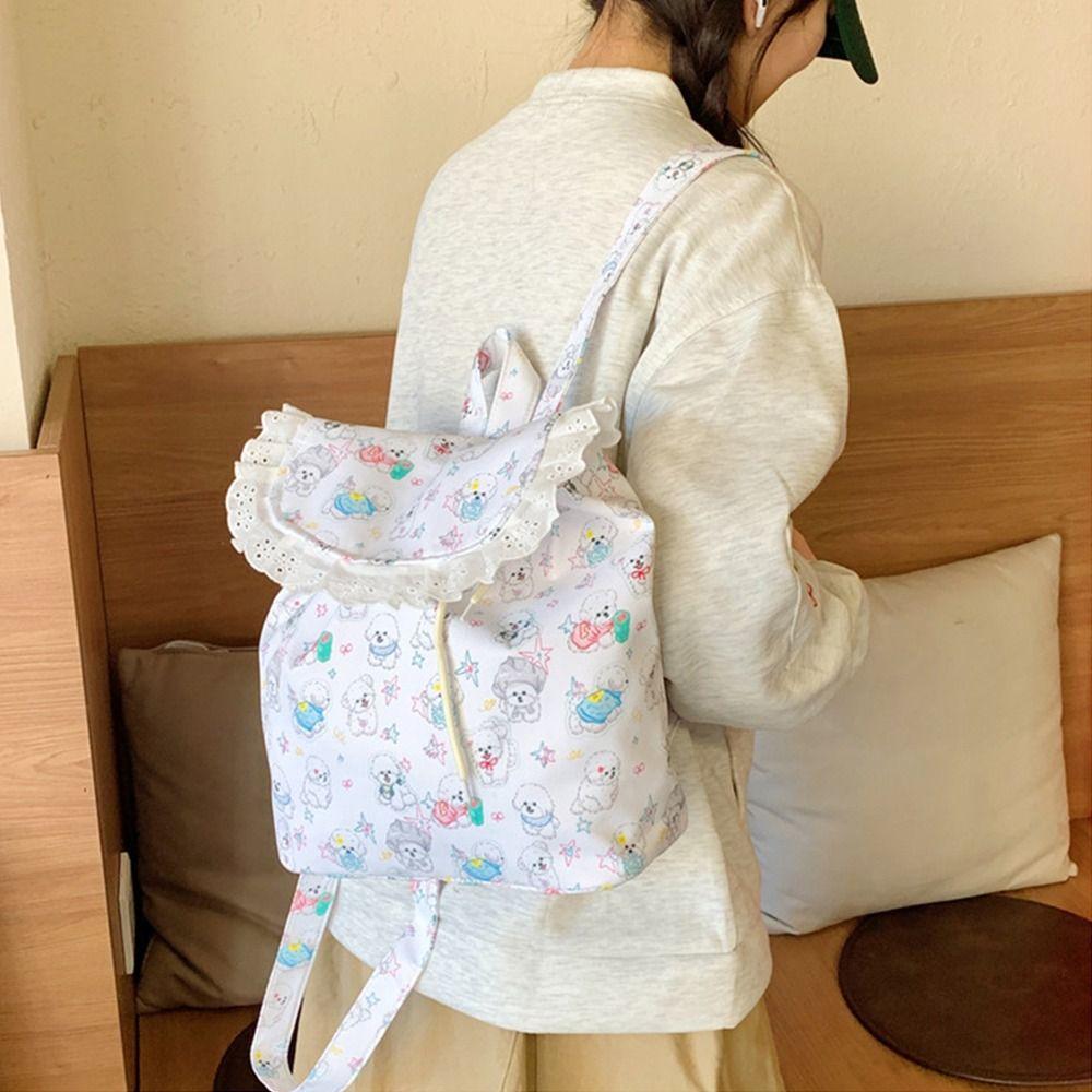 Kawaii Drawstring Backpack Outdoor Travel Schoolbag New Ruffles Backpack  for Teenager