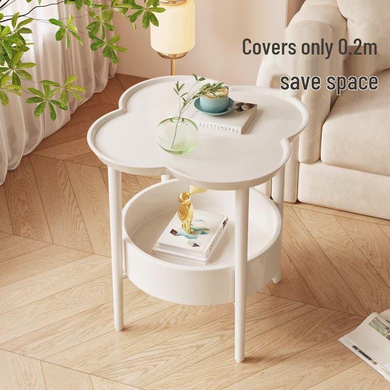 Современный минималистичный кремовый прикроватный столик с четырехлистником и изогнутой поверхностью для хранения