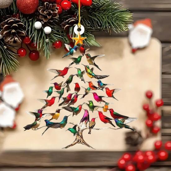 Блестящая Рождественская игрушка-колибри Двусторонняя красочная конструкция Игрушка-колибри Зимняя птица Рождественский декор