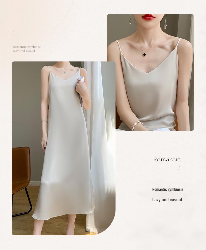 Женское платье-комбинация большого размера с V-образным вырезом из шелковой смеси - Коллекция Весна 2024