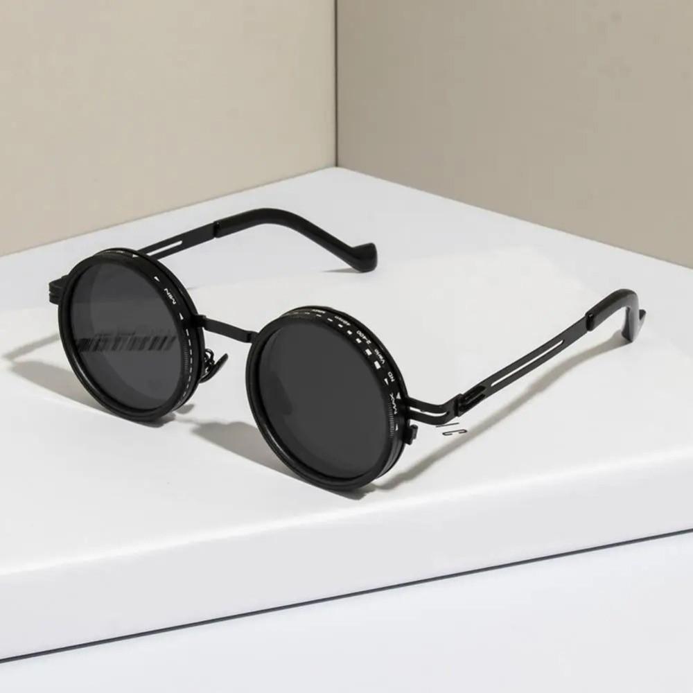 Round Adjustable Sunglasses with Glasse Case Anti-UV Glasses Clarity Outdoor Eyewear Driving