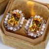 Elegant Yellow Cubic Zircon Square Stud Earrings for Women Shiny Crystal Bride Wedding Party Earrings Jewelry