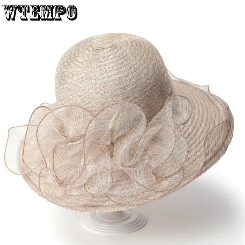 WTEMPO Women's Solid Color Casual Versatile Hats Summer Mesh Patchwork Elegant Large Brim Foldable Sunscreen Hats