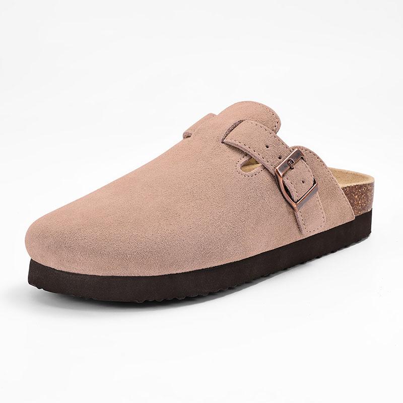 Comwarm Women's Suede Clogs Slippers Men Cork Footbed Leather Mules With Arch Support Fashion Potato Shoe With Adjustable Buckle