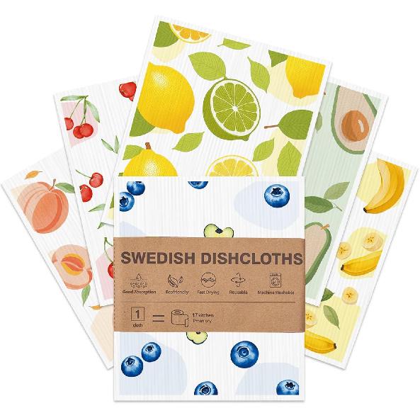 Swedish Dishcloths for Kitchen, 6 Pack, Reble Paper Towels Washable,Super Absorbent, Fast Dry Cleaning Cloths,Non-Scratch, No Odor, Biodegradable