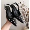 Fashion New Summer Women's Sandals Metal Rivet High Heels Footwear Elegant Slingback Pointed Slip On Party Lady Pumps Shoes