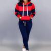 2 Pcs/Set Women Hoodie Pants Set Elastic Waist Striped Color Matching Hooded Long Sleeves Warm Drawstring Plus