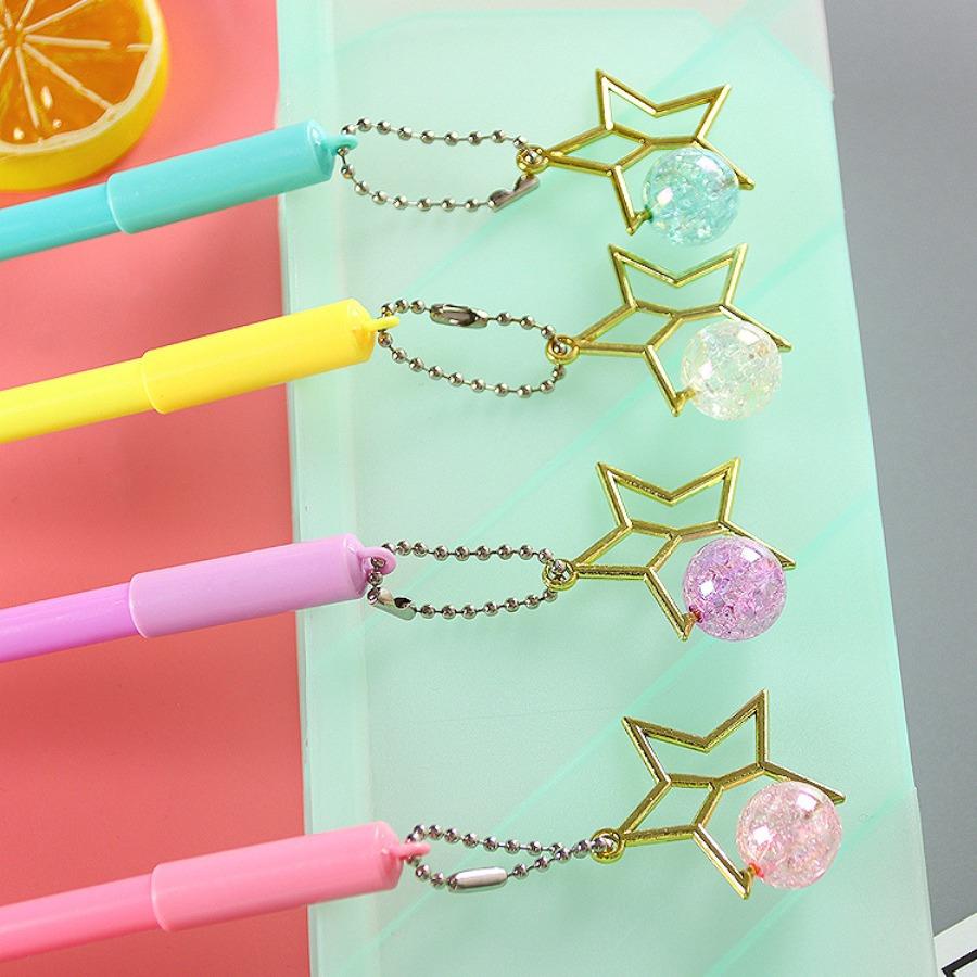 School Season 10 шт. 0,5 мм креативная хрустальная позолоченная пятиконечная звезда-подвеска ручка дорогая подвеска гелевая ручка милая подвесная цепочка офисные канцелярские принадлежности