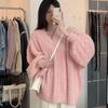 Осень-зима Женский свитер Harajuku свободного покроя Трикотажные пуловеры Корейский длинный рукав V-образный вырез Трикотаж Preppy Solid Loose Джемпер