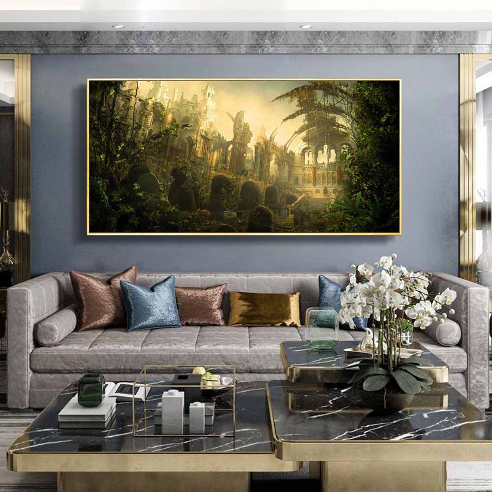 Пейзаж картина маслом заброшенный замок анимация искусство холст картина гостиная коридор офис украшение дома фреска без рамки