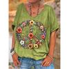 Ilstile Women's Colorful Flower Print T-Shirts Hippie Summer Short Sleeve T Shirt Casual Loose V Neck Tops Tees