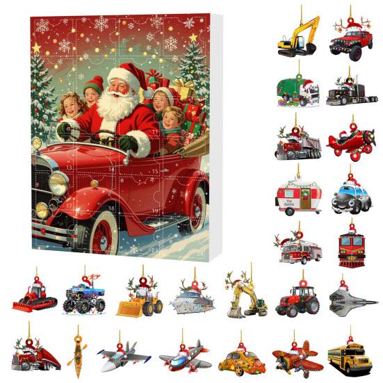 2025 Transportation Advent Calendar 24 Days Christmas Countdown with Collectible Train Plane Pendants Holiday Gifts for Toddler Boys Kids