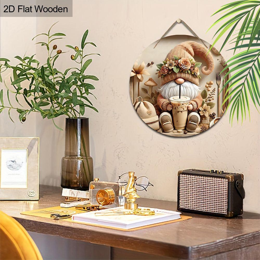 2D Plane Hanging Decorative Signs, Interior Wall or Door Decoration, the Pattern Is Dwarf and Milk Tea, Interesting Gifts for Family and Friends