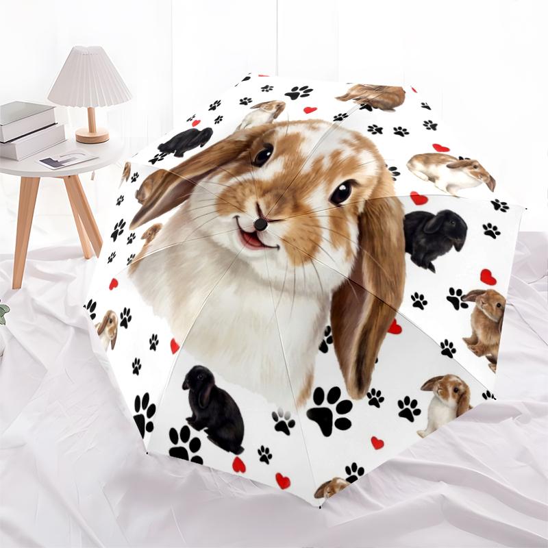 1 шт. Автоматический складной зонт - Узор с милыми кошками и кроликами, Портативный и складной дизайн с 8 спицами, Рождественские и новогодние подарки