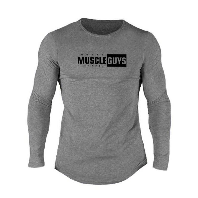 Muscleguys Осенне-зимняя мужская спортивная эластичная футболка с длинным рукавом для бега, фитнеса и тренировок