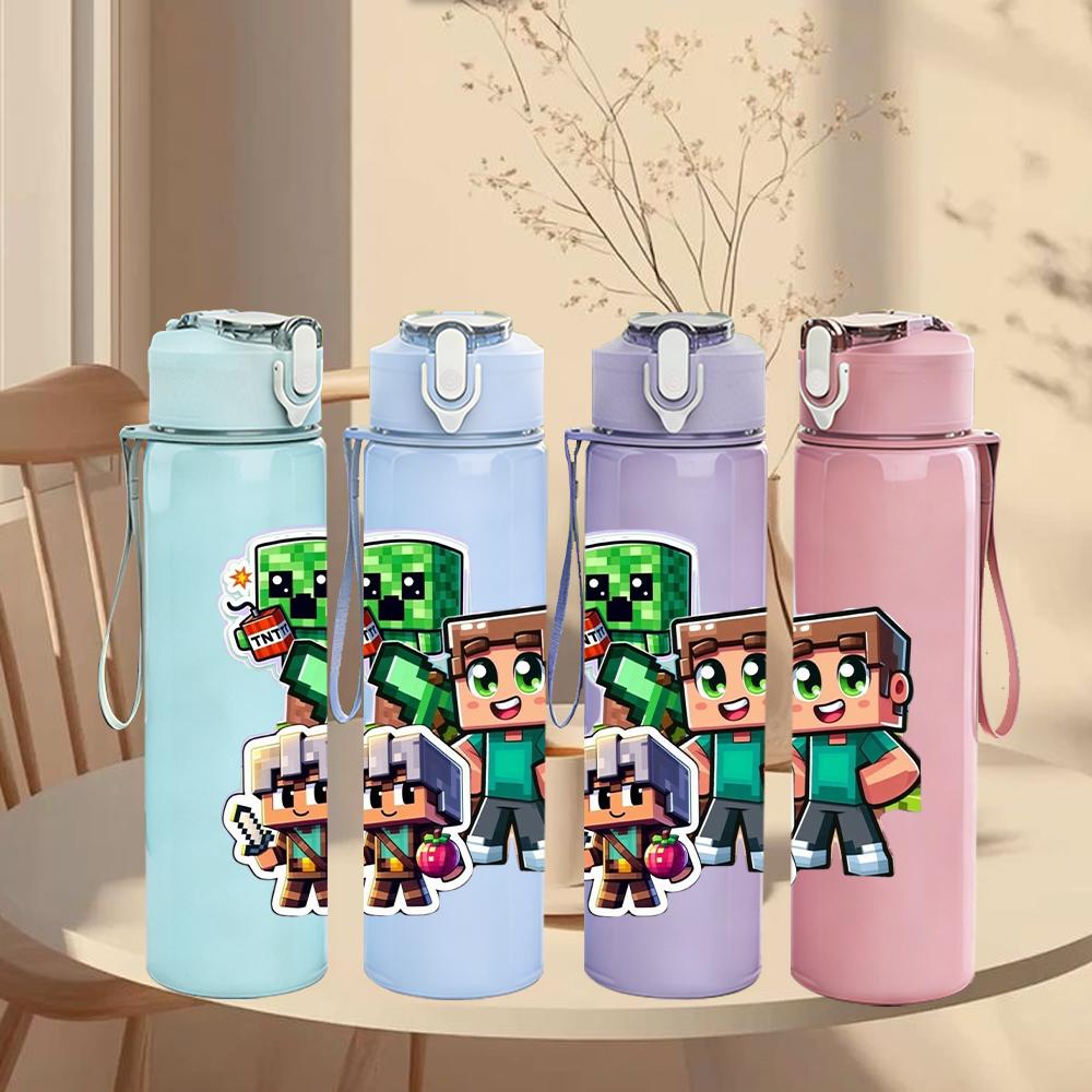 1PC Minecraft Zombie Character Group 750ml Color Plastic Sports Water Bottle Leakproof Flip Straw Lid Suitable for Sports Office Home Use
