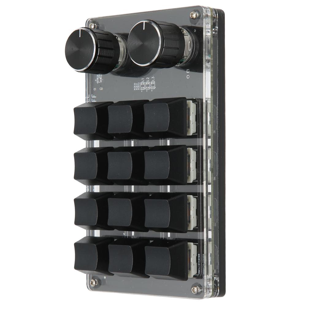 Mini Keypad 1 Handed Mechanical Keyboard Wired USB Programmable Macro 12 Key 2 Knob RGB Light Blue