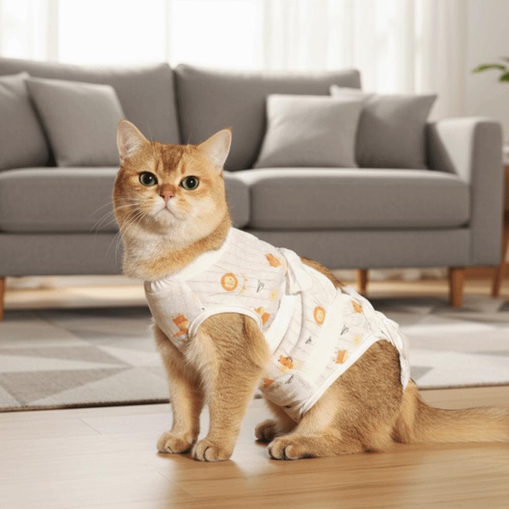 Animal Print Cat Weaning Suit Adjustable Pet Anti-Lick Suit Cute Cat Recovery Clothing  Pet Care