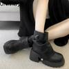 Autumn Winter Belt Buckle Women Knight Boots Fashion Slip On Shoes Vintage Platform Thick Heels Ladies Short Booties