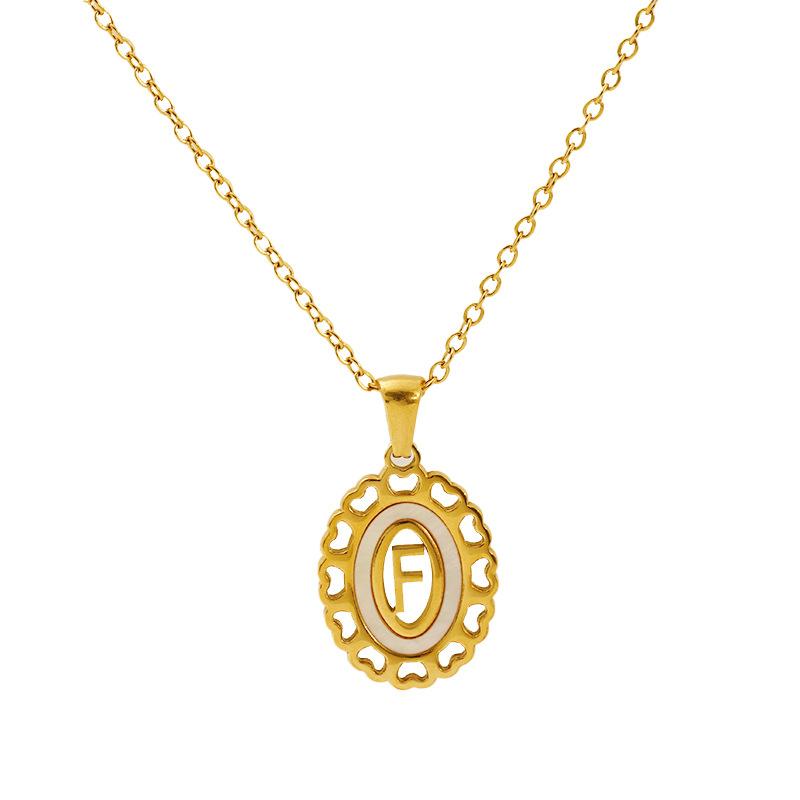 Titanium steel love hollow letter pendant female versatile fashion simple oval letter necklace female