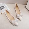 Single Shoes Female New Fairy Shoes Shallow Mouth Pointed Head Rhinestone Bow Flat Bottom Ladyshoes