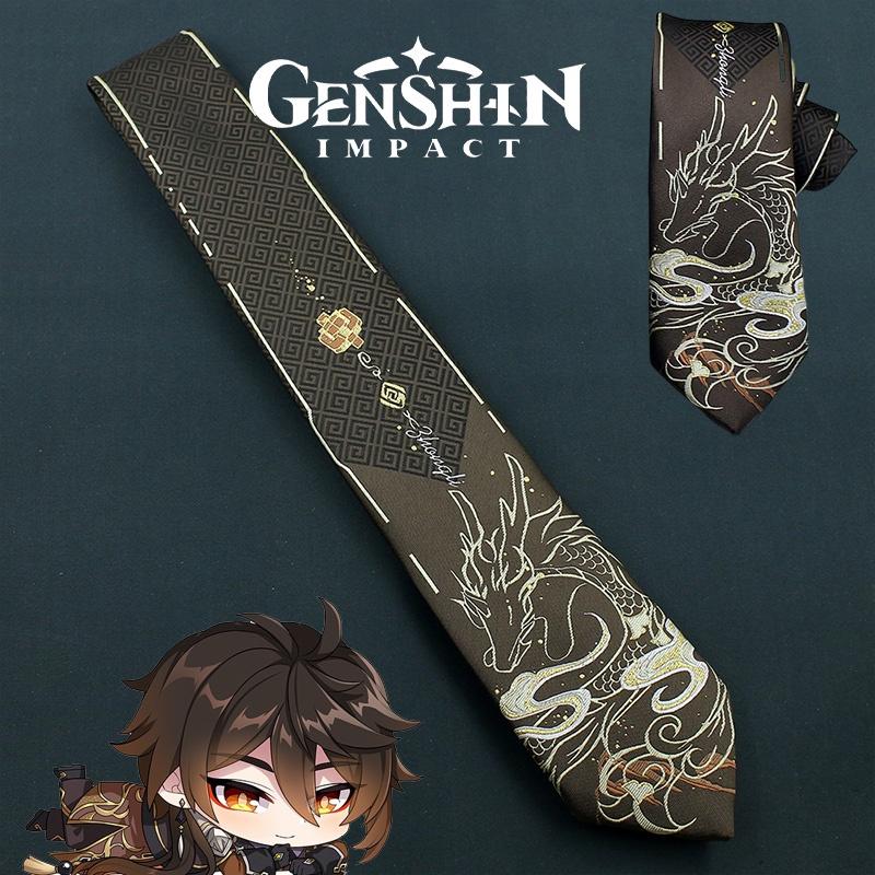 Оригинальный галстук Genshin Impact с очаровательными мультяшными персонажами