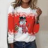 Tops For Women Christmas Snowman Print Round Neck Long Sleeve T-shirt Fall Casual Slim Pullover Women's Long Sleeve Top