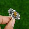 Gift For Her Natural TigerS Eye Stackable Flower Adjustable Ring 925 Silver