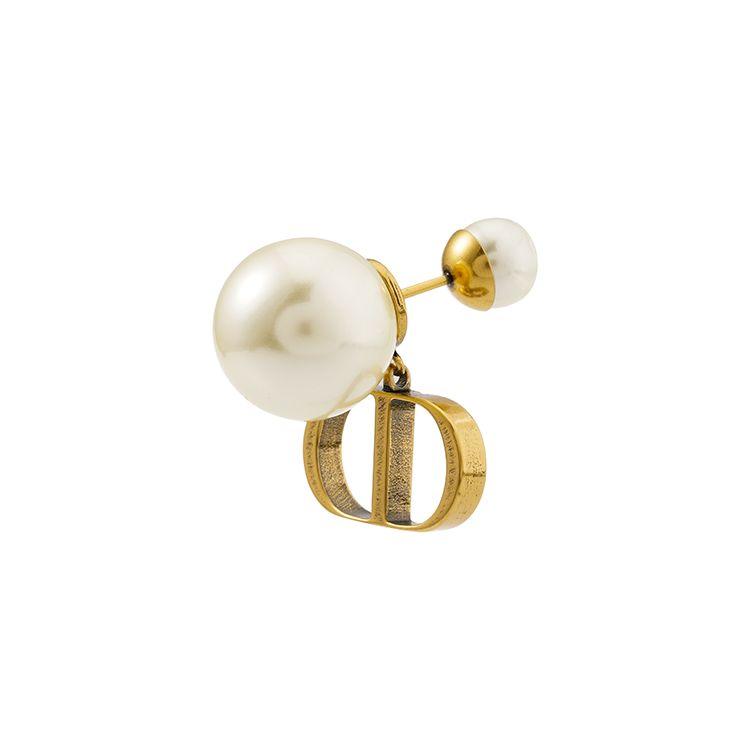 Dior Белые Resin серьги с металлическим покрытием Женские серьги Золотые E1293TRIRS-D908