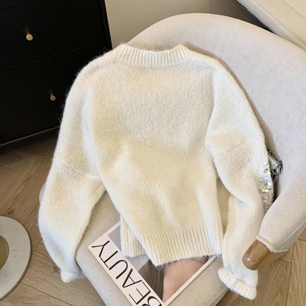 Свитер для женщин Осень Зима Утепленный Пуловер Теплый Вязаный Полосатый Базовый Слой Эластичный Длинный Рукав Оверсайз Джемпер Топы