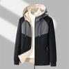 Men's Winter and Autumn Windproof Fleece Lined Jacket with Hood Warm Breathable Zip-Up Sherpa Lined Sweatshirt Comfortable Long Sleeve Jackets for Men