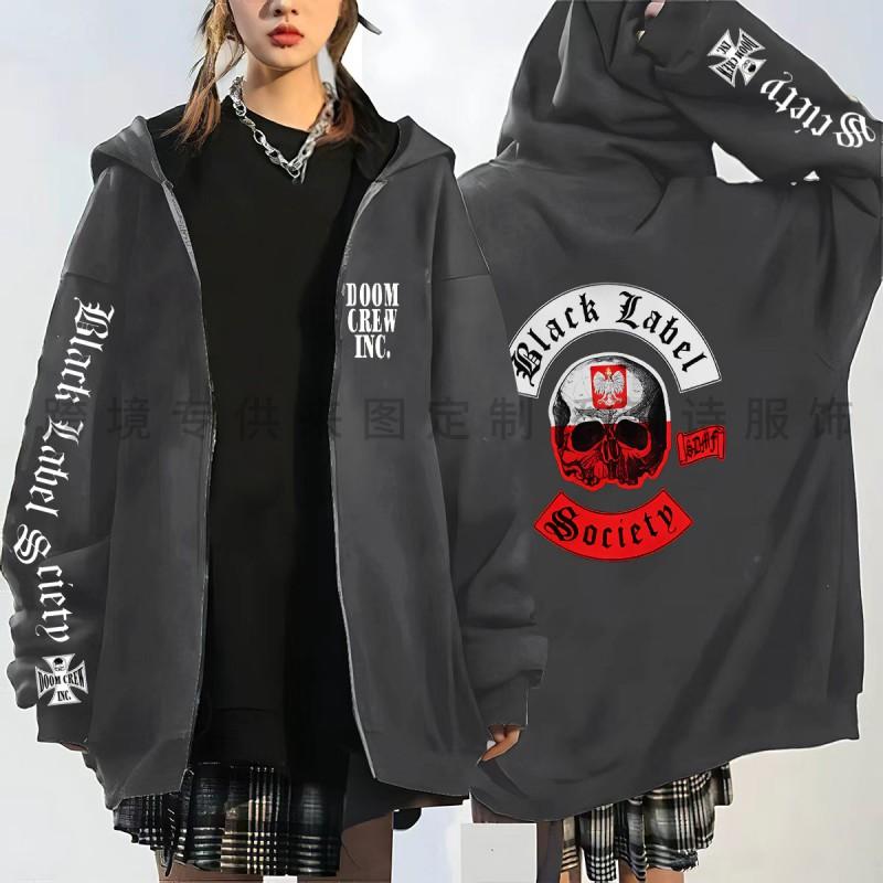 Black Label Society Skull Print Hoodie Loose Fit Fleece Sweatshirt Teen Boys
