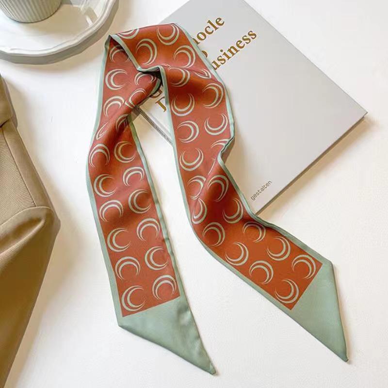 Маленький белый и нежно-зеленый шелковый шарф для женщин, тонкая лента, повязка на голову, резинка для волос, украшение для сумки, длинный