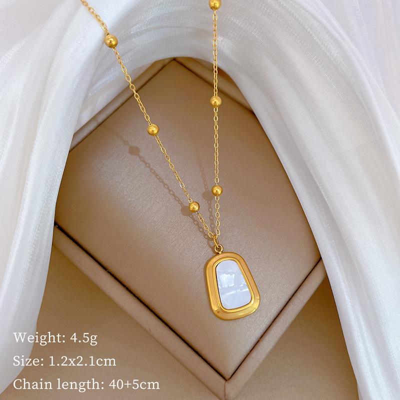 Бусина Квадрат Ракушка Персонализированный Минималистичный Печь Настоящее Золото Ожерелье Женская Цепочка на Ключицу