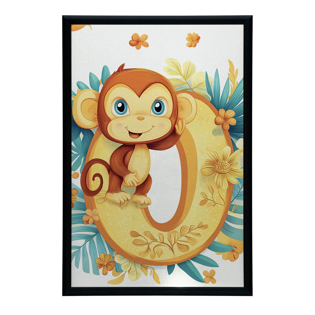 Poster Cheerful Monkey On The Letter "O Poster Cheerful Monkey On The Letter "O, 40X50 Cm, Gold Aluminum Frame, 230 Gsm Matte Paper