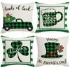 St. Patrick's Day Throw Pillow Cover Clov-er Square Cushion Cover Irish Day Pillow Case Luc-ky Printed Decorative Ac-cent Pillow, 18x18 In, Green