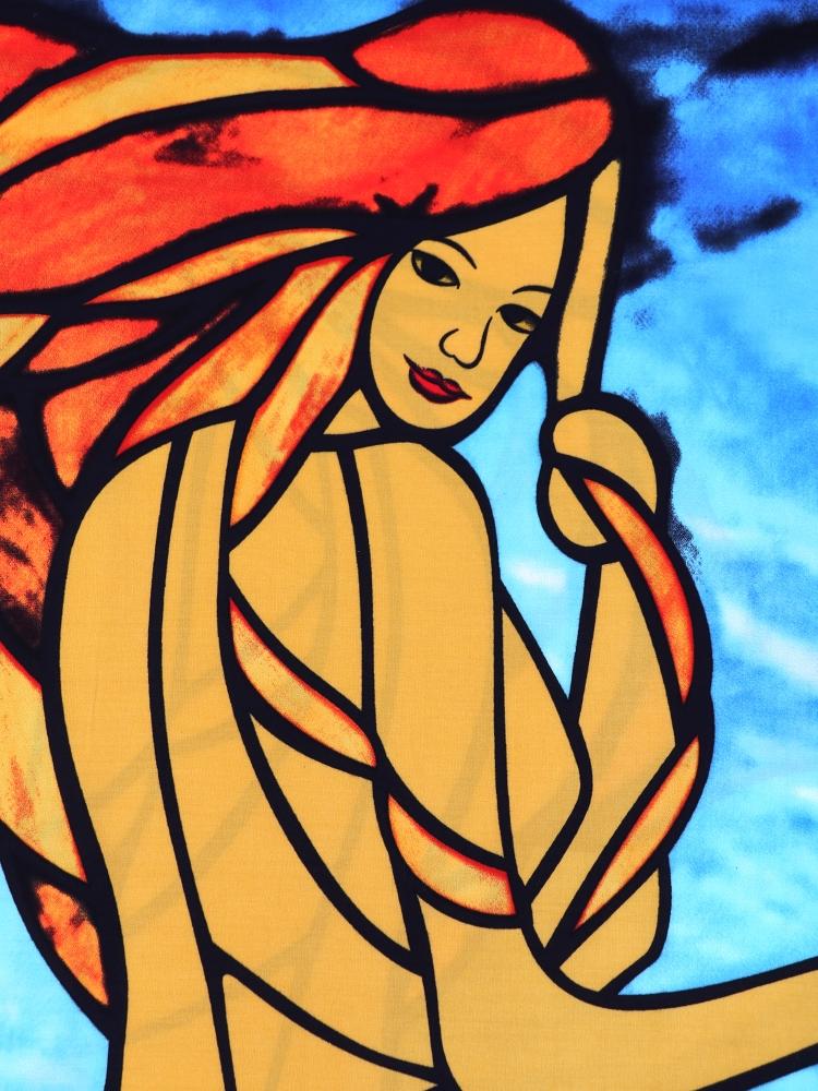 EDOLYNSA Ocean Blue Printed Women's Kaftan Plus Size House Robe Caftan Moo Moo Dress Beach Wear Homewear Swimsuit Cover-up Q1546