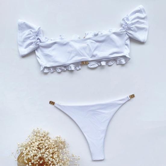 2 шт./компл. комплект бикини, однотонный женский купальник с цепочкой и высокой талией