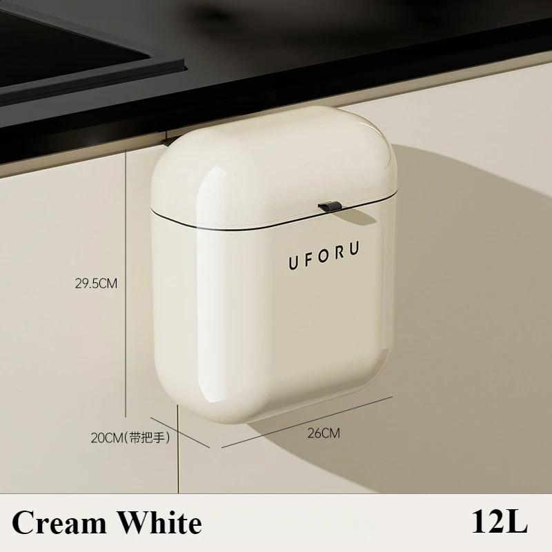 9/12L Wastebasket Trash Can Recycle Bin Cream Wall Mounted Cute Food Waste Litter Bins Bathroom Kitchen Household Home Cleaning