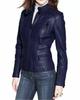 Stylish Blue Handmade Genuine Lambskin Leather Women's Jacket Biker Motorcycle