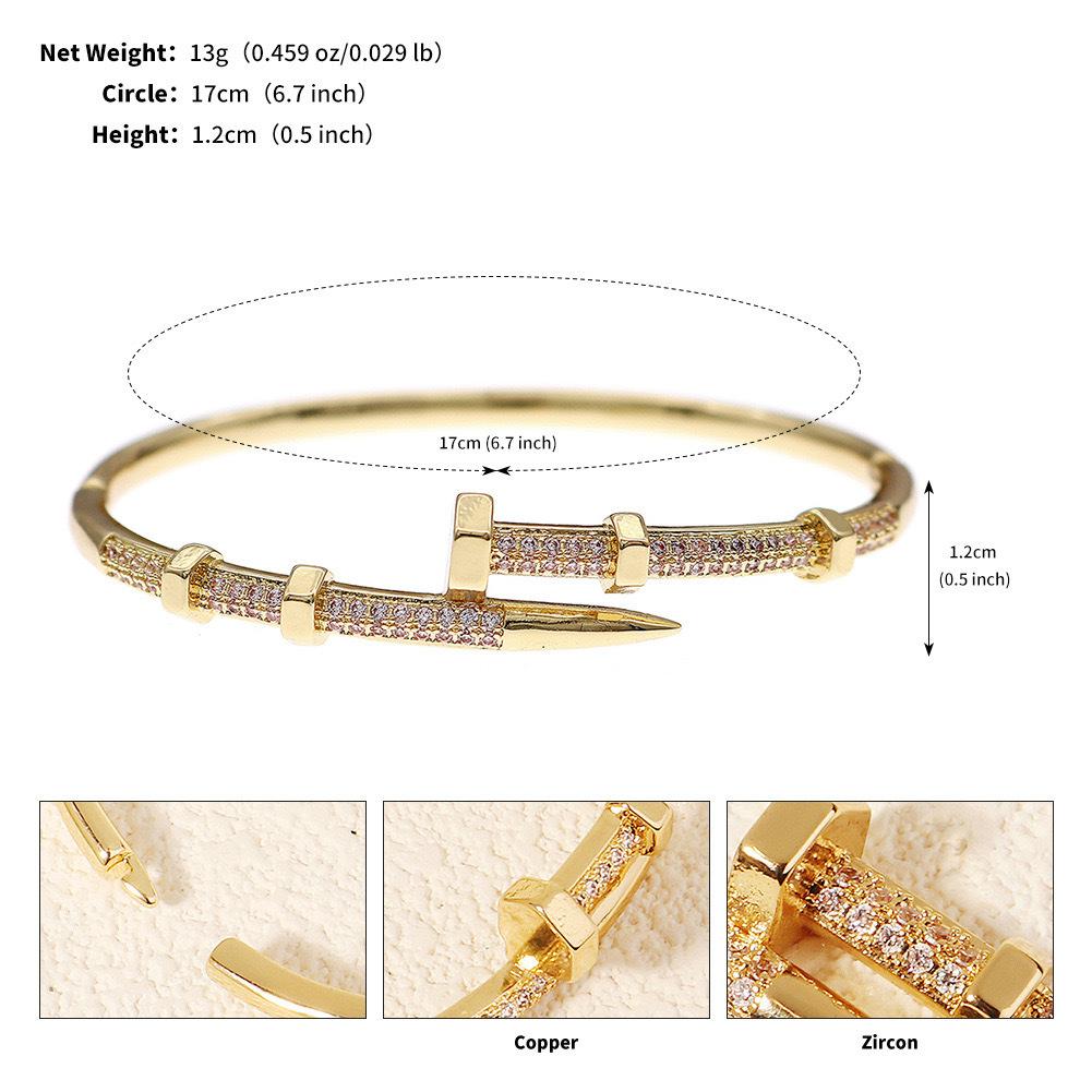2026 Personalized Alloy Zircon Nail Bracelet European and American Light Luxury Niche Ins Style Design Opening