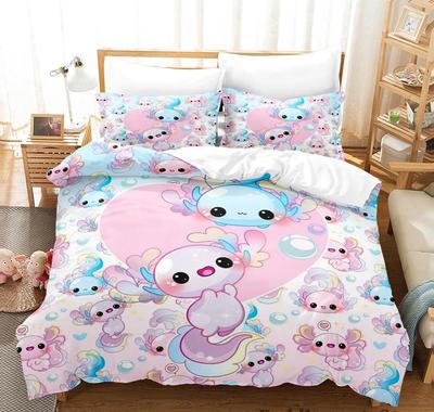 Комплект постельного белья Kawaii Animal Axolotl Print Single Twin Full Queen King Size Bed Set Aldult Kid Bedroom Duvetcover Set 3D Anime