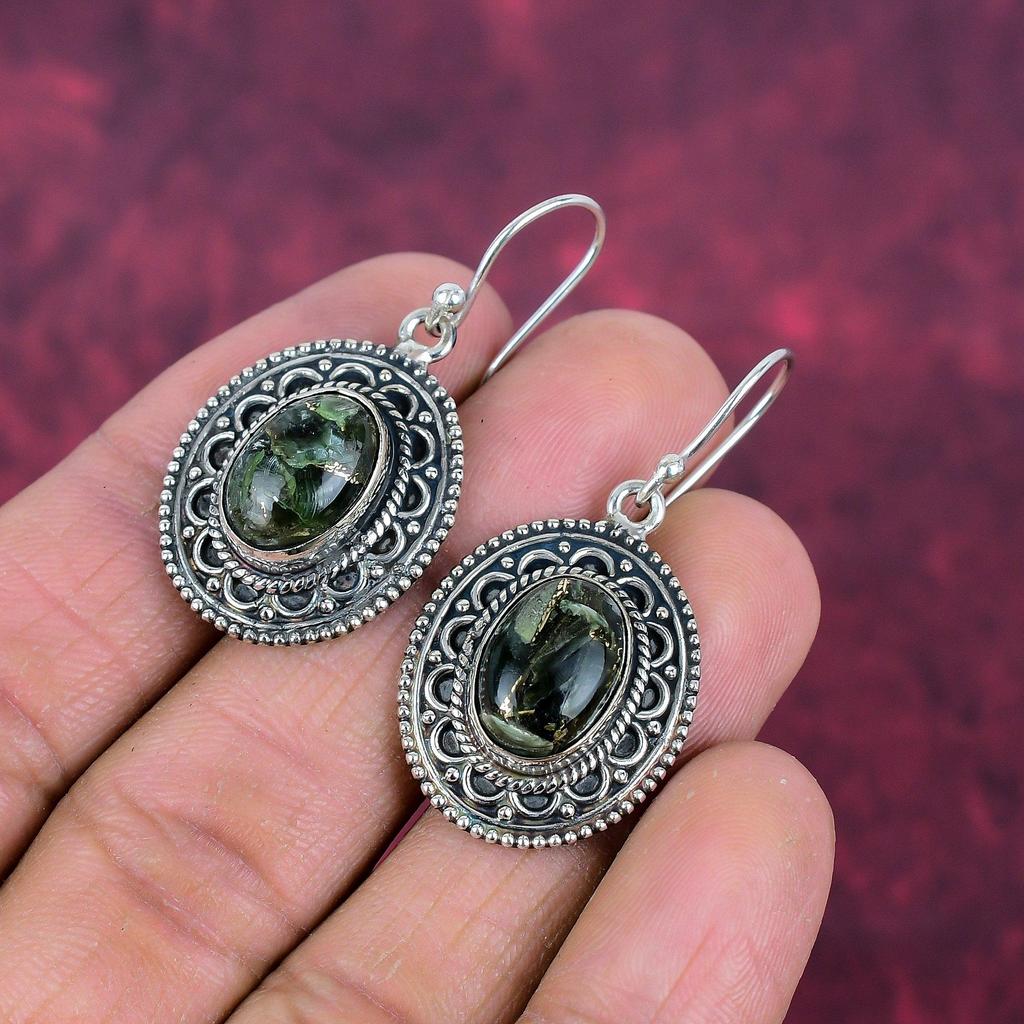 Серьги из чистого серебра 925 пробы с медным серафинитом, серьги с драгоценными камнями ручной работы, подарки для жены, абсолютно новые серьги