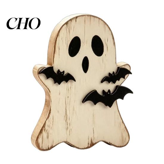 Seasonal Holiday Home Decorations Halloween Wooden Tabletop Decor, Rustic Ghost Black Cat Pumpkin Owl Centerpieces, Fall Decor Vintage Farmhouse Shelf