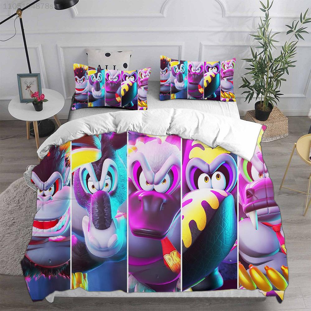 D-Donkey K-Kong B-Bananza Bedding Sets Single/Twin/Double Size Duvet Cover Set 2/3 Pieces Sets Gifts for Gamer Kids Adult Size