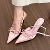 Fashion New Style Popular Design Summer Sexy Pointed Bow Sandals Women Heeled Luxury High Heels Wedding Party Women's Shoes Pink Heels