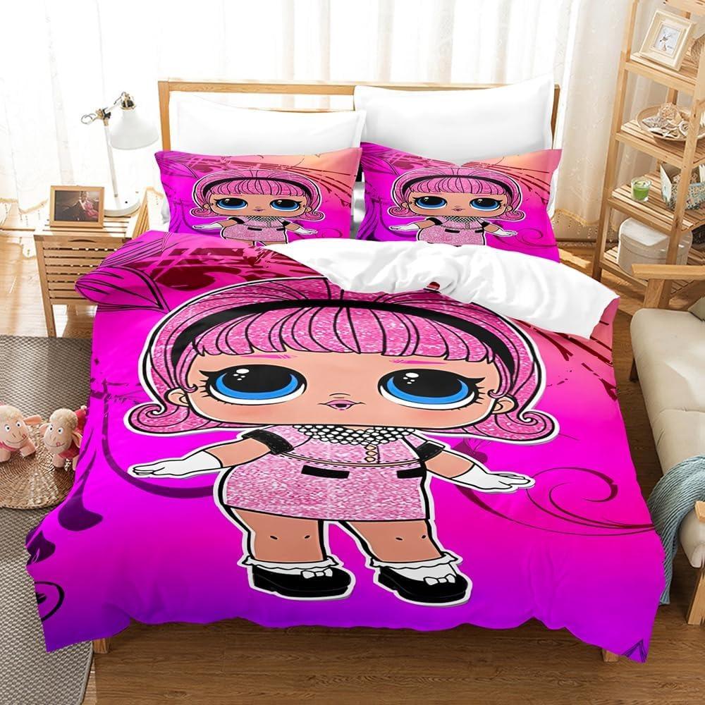 Cartoon 3D Printed Bedding Set LOL Girl Duvet Cover Pillowcase Single/Twin/Full/Queen Size for Fans Bedroom Decor