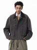 Men's Boxy Barn Jacket with Faux Leather Collar, Cargo Pockets, Flight Buckle, Loose Fit Casual Outerwear, Stylish Workwear Coat